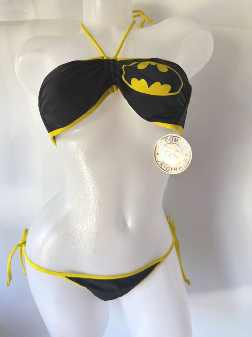 DC Comics Batgirl Black & Yellow Bikini Swimsuit With Logo Size Large